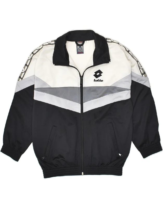 men's leather jacket with lining -LOTTO Boys Graphic Tracksuit Top Jacket 9-10 Years Large Black Colourblock