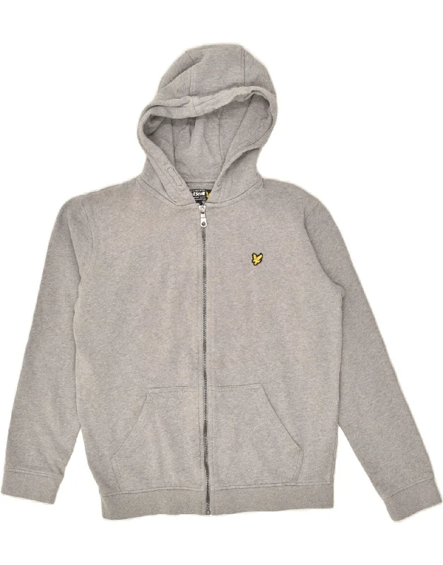 men's thick knit pullovers -LYLE & SCOTT Boys Zip Hoodie Sweater 12-13 Years Grey Cotton