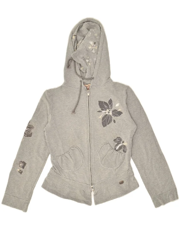 men's thick cardigans -MARLBORO CLASSICS Girls Zip Hoodie Sweater 7-8 Years Small Grey Floral