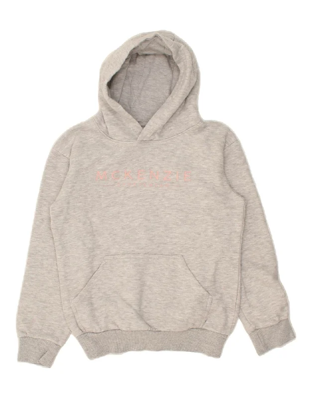 men's hoodie with bold prints -MCKENZIE Girls Graphic Hoodie Jumper 12-13 Years Grey Flecked