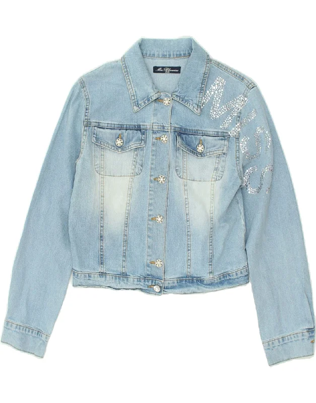 men's casual outerwear jackets -MISS BLUMARINE Girls Crop Denim Jacket 11-12 Years Blue Cotton