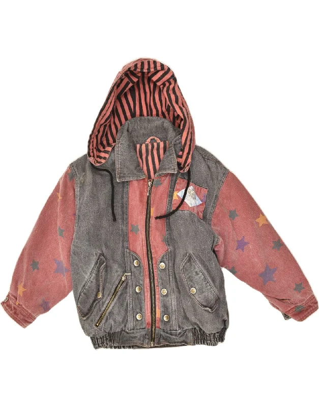 men's parkas -MORENA Girls Abstract Pattern Hooded Denim Jacket 11-12 Years Red