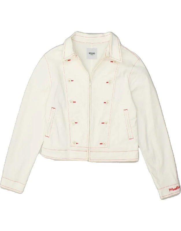 men's puffer jackets -MOSCHINO Girls Bomber Jacket 11-12 Years White Cotton