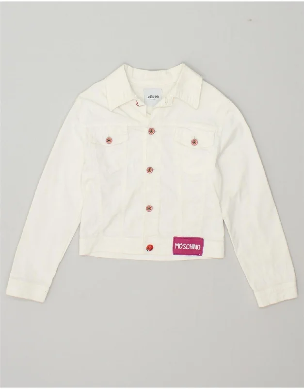 men's bomber jackets -MOSCHINO Girls Graphic Denim Jacket 9-10 Years White Cotton