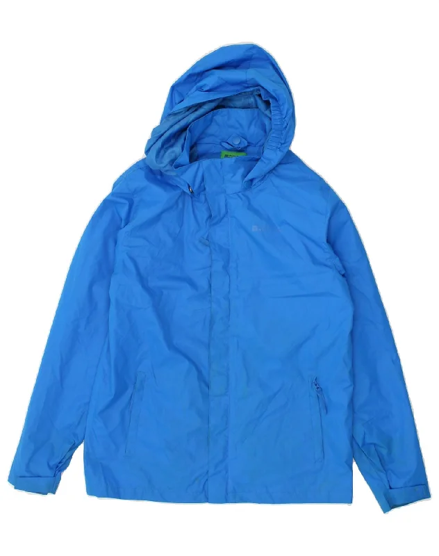 men's thick warm jackets -MOUNTAIN WAREHOUSE Boys Hooded Rain Jacket 11-12 Years Blue Nylon