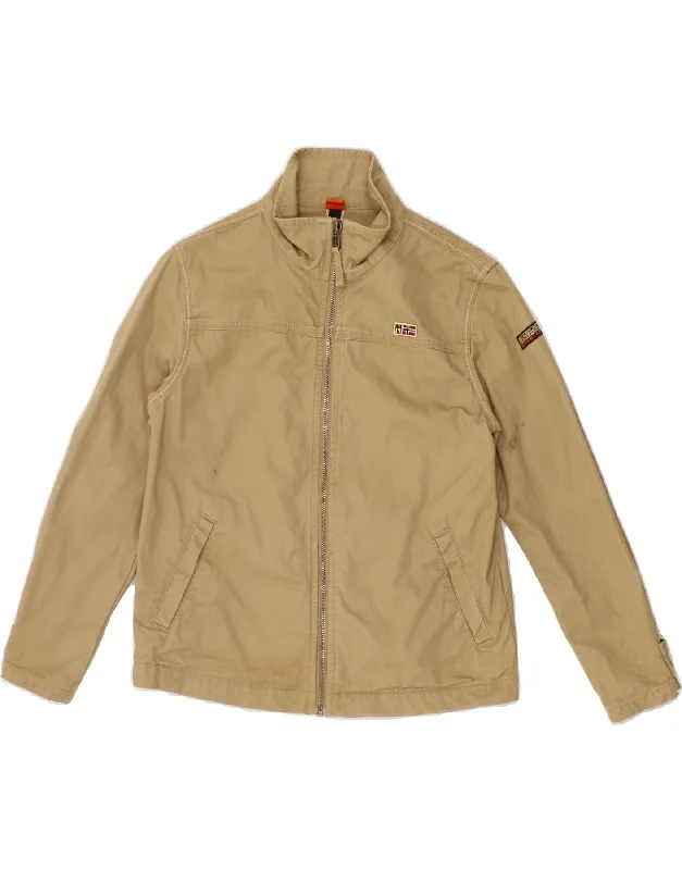 men's weather-resistant jackets -NAPAPIJRI Boys Graphic Bomber Jacket 9-10 Years Beige Cotton