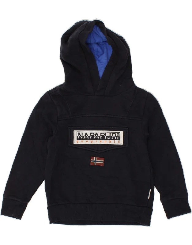 men's zip-up hoodies -NAPAPIJRI Boys Graphic Hoodie Jumper 5-6 Years Navy Blue Cotton