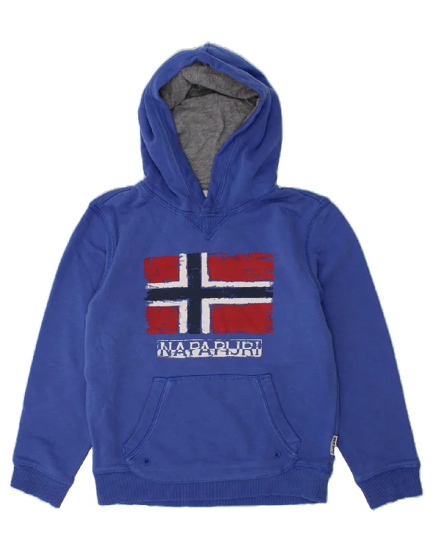 men's hoodie for winter sports -NAPAPIJRI Boys Graphic Hoodie Jumper 7-8 Years Blue Cotton