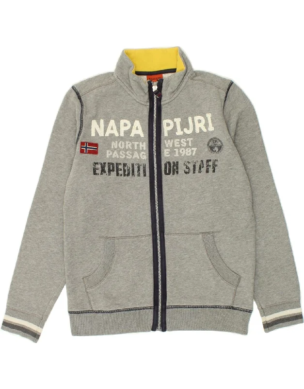 men's formal winter jackets -NAPAPIJRI Boys Graphic Tracksuit Top Jacket 13-14 Years Grey Cotton