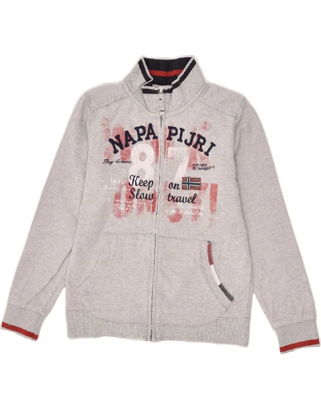 men's jacket for autumn wear -NAPAPIJRI Boys Graphic Tracksuit Top Jacket 9-10 Years Grey Cotton