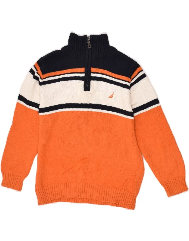 men's zip-up sweaters -NAUTICA Boys Zip Neck Jumper Sweater 5-6 Years Medium Orange Colourblock