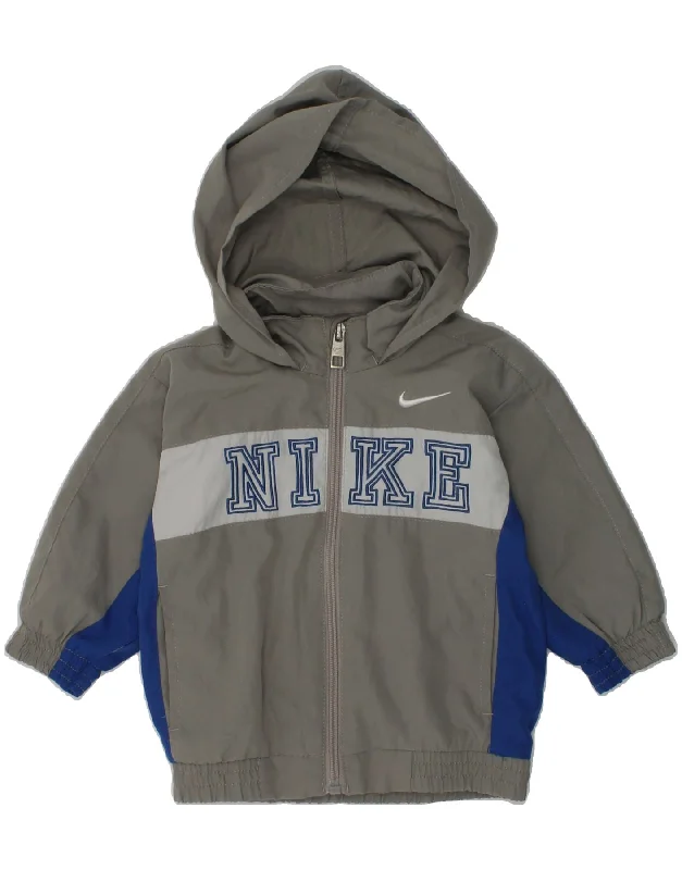 men's casual outerwear jackets -NIKE Baby Boys Graphic Hooded Tracksuit Top Jacket 9-12 Months Grey