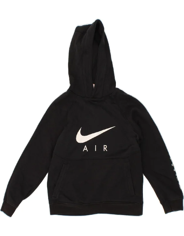 men's pullover hoodie with pockets -NIKE Boys Air Graphic Hoodie Jumper 8-9 Years Small Black Cotton