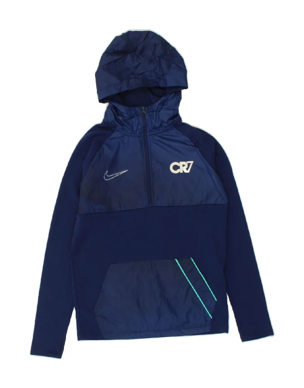 men's casual hoodies -NIKE Boys Dri Fit Graphic Hoodie Jumper 10-11 Years Medium Navy Blue