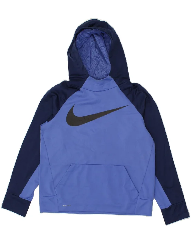 men's athletic fit sweatshirts -NIKE Boys Dri Fit Graphic Hoodie Jumper 12-13 Years Large  Purple