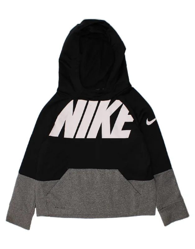 men's lightweight cotton hoodie -NIKE Boys Dri Fit Graphic Hoodie Jumper 8-9 Years Small Black Colourblock