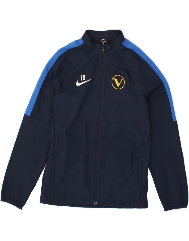 men's winter jackets -NIKE Boys Dri Fit Graphic Tracksuit Top Jacket 12-13 Years Large Navy Blue