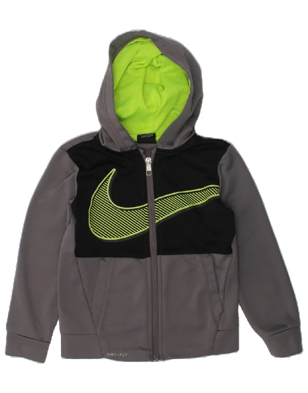 men's oversized sweaters -NIKE Boys Dri Fit Graphic Zip Hoodie Sweater 4-5 Years Small Grey