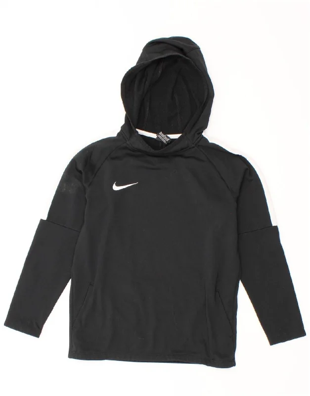 men's athletic hoodie jackets -NIKE Boys Dri Fit Hoodie Jumper 10-11 Years Medium Black Colourblock