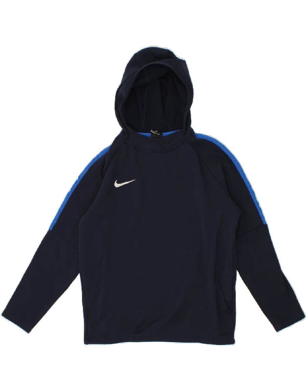 men's hoodies with slogans -NIKE Boys Dri Fit Hoodie Jumper 13-14 Years XL Navy Blue Colourblock