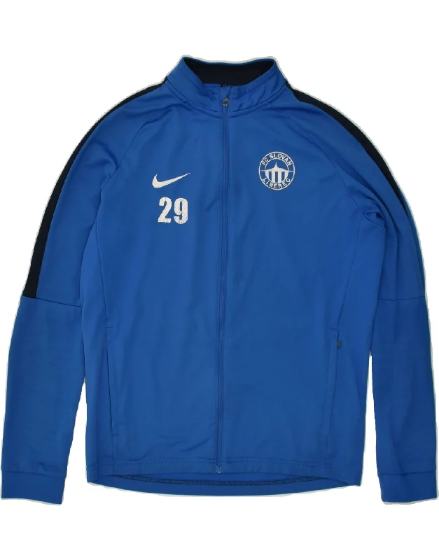 men's leather jacket with lining -NIKE Boys Dri Fit Tracksuit Top Jacket 13-14 Years XL Blue Polyester