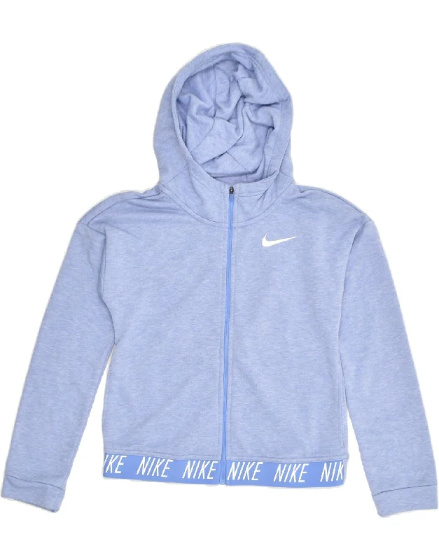 men's heavy-duty knit sweaters -NIKE Boys Dri Fit Zip Hoodie Sweater 12-13 Years Large Blue Polyester