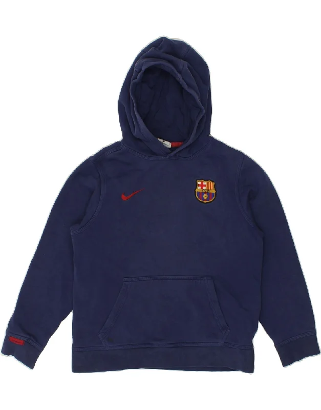 men's hoodie for exercise -NIKE Boys FCB Hoodie Jumper 12-13 Years Large Navy Blue Cotton