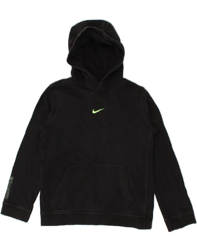 men's stylish fleece hoodies -NIKE Boys Graphic Hoodie Jumper 10-11 Years Medium  Black Cotton