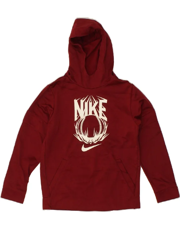 men's hoodie with unique design -NIKE Boys Graphic Hoodie Jumper 10-11 Years Medium  Burgundy Polyester