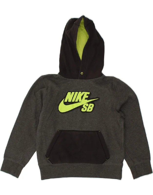 men's graphic sweatshirts with hoods -NIKE Boys Graphic Hoodie Jumper 10-11 Years Medium  Grey Cotton