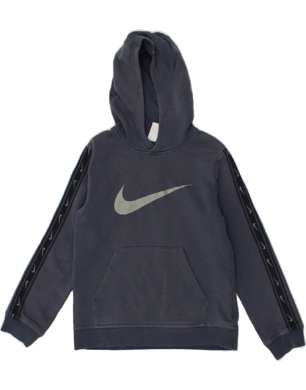 men's hoodie for school wear -NIKE Boys Graphic Hoodie Jumper 10-11 Years Medium Navy Blue Cotton