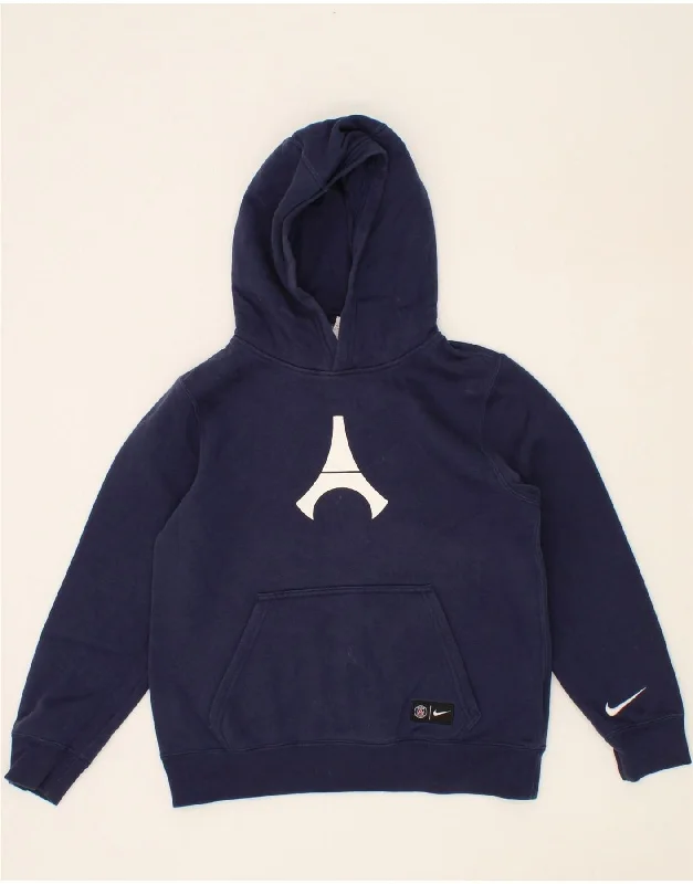 men's warm winter hoodies -NIKE Boys Graphic Hoodie Jumper 10-11 Years Medium Navy Blue Cotton