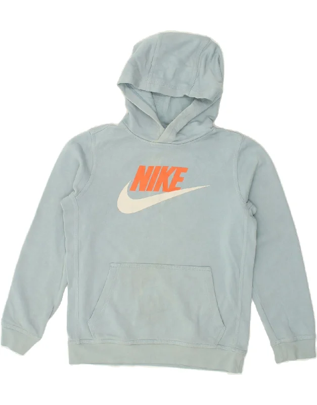 men's casual sweatshirts -NIKE Boys Graphic Hoodie Jumper 12-13 Years Large  Blue Cotton