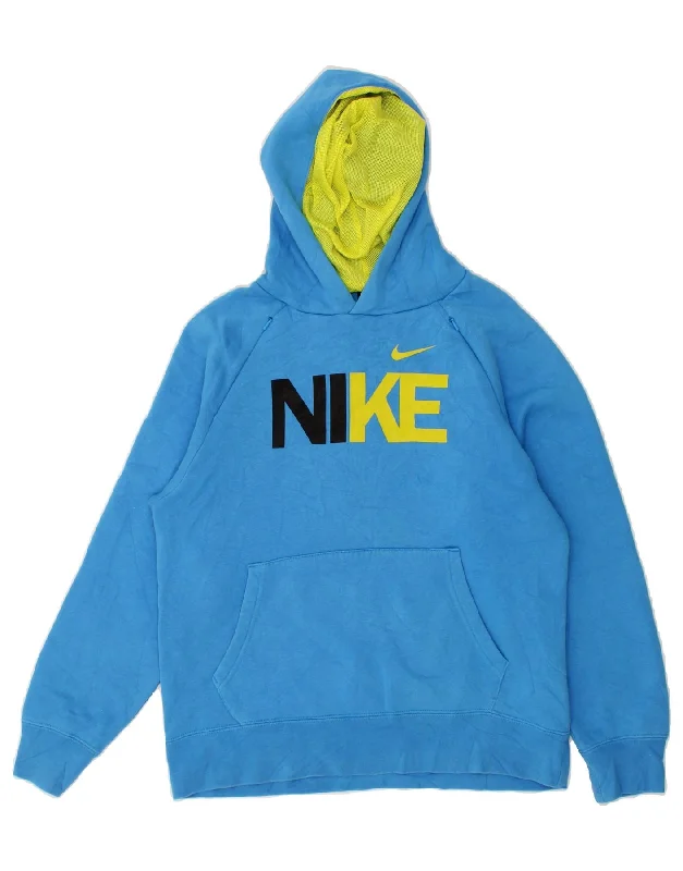 men's hoodies with logos -NIKE Boys Graphic Hoodie Jumper 12-13 Years Large  Blue Cotton