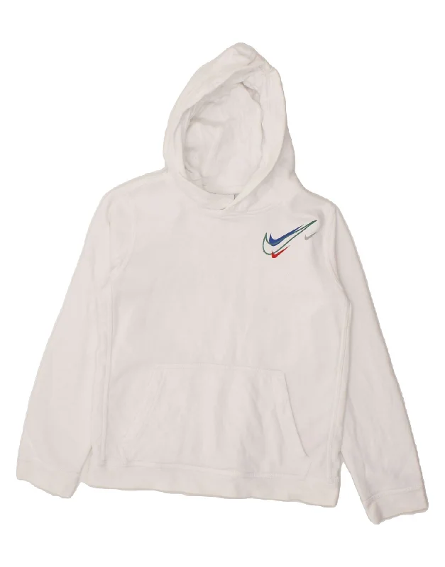 men's casual sweatshirts -NIKE Boys Graphic Hoodie Jumper 12-13 Years Large White Cotton