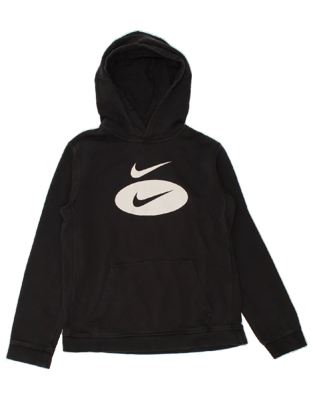 men's athletic fit sweatshirts -NIKE Boys Graphic Hoodie Jumper 13-14 Years XL Black