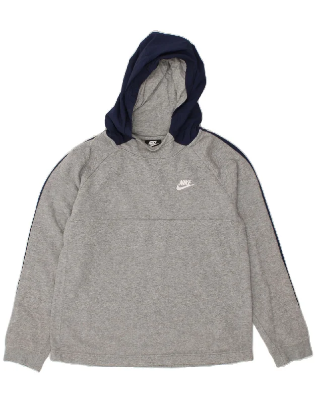 men's comfortable casual hoodies -NIKE Boys Graphic Hoodie Jumper 13-14 Years XL Grey Colourblock