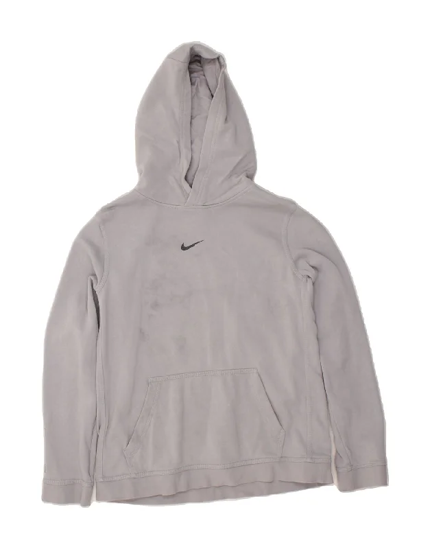 men's hoodie sweatshirt for weekend -NIKE Boys Graphic Hoodie Jumper 13-14 Years XL Grey Cotton