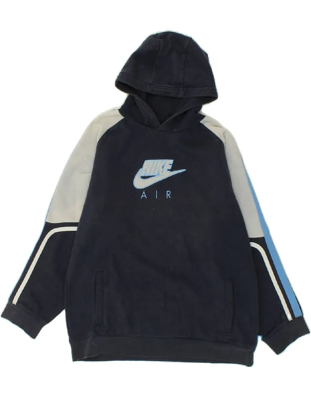 men's hoodie for layering -NIKE Boys Graphic Hoodie Jumper 13-14 Years XL Navy Blue Colourblock