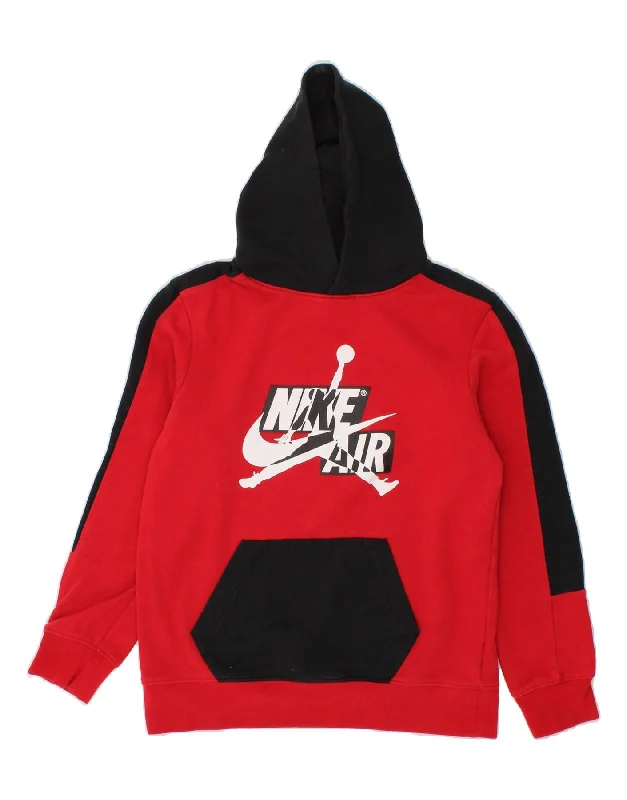 men's hoodie for chilly evenings -NIKE Boys Graphic Hoodie Jumper 13-14 Years XL Red Colourblock Cotton