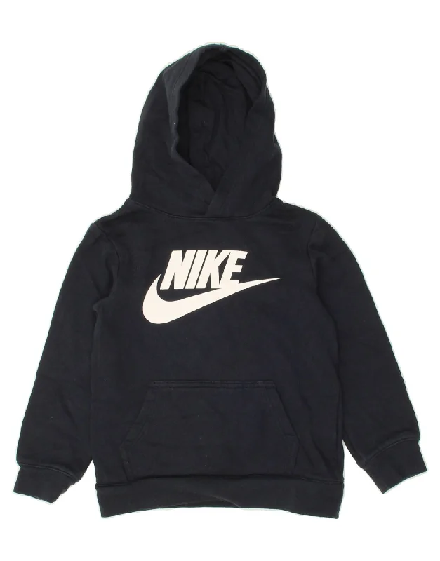 men's casual sweatshirts -NIKE Boys Graphic Hoodie Jumper 5-6 Years Medium Navy Blue Cotton