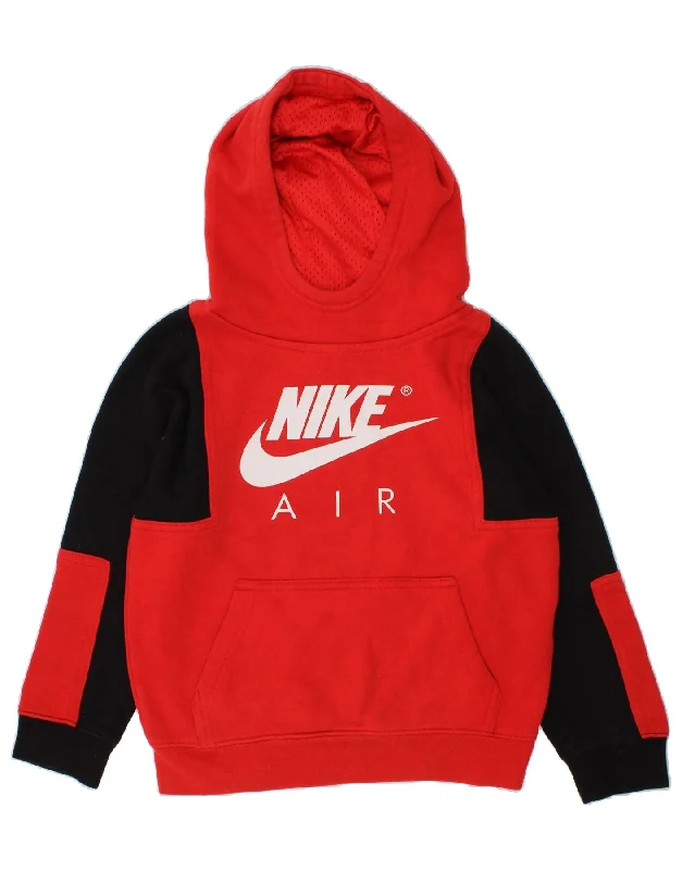 men's comfortable sweatshirts -NIKE Boys Graphic Hoodie Jumper 6-7 Years Large Red Colourblock Cotton