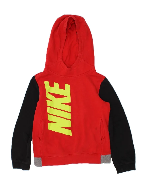 men's hoodie with stylish patterns -NIKE Boys Graphic Hoodie Jumper 6-7 Years Red Colourblock Cotton