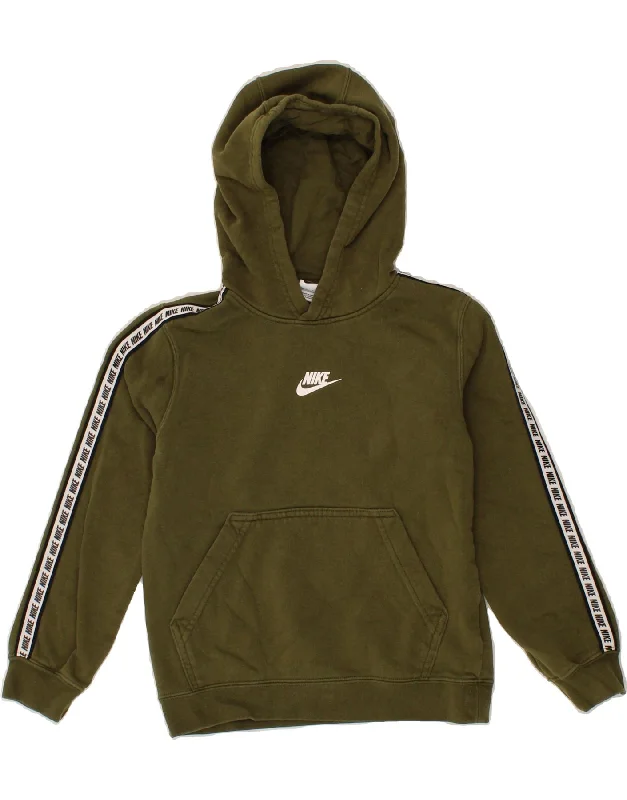 men's pullover hoodie with drawstrings -NIKE Boys Graphic Hoodie Jumper 8-9 Years Small Green Cotton