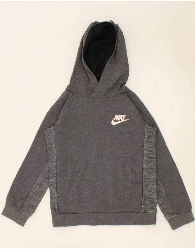 men's trendy zip-up sweatshirts -NIKE Boys Graphic Hoodie Jumper 8-9 Years Small Grey