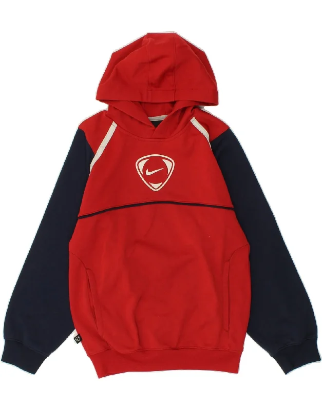 men's high-quality hoodies -NIKE Boys Graphic Hoodie Jumper 8-9 Years Small Red Colourblock Polyester