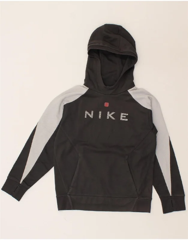 men's long sleeve hoodies -NIKE Boys Graphic Hoodie Jumper 9-10 Years Medium Grey Colourblock