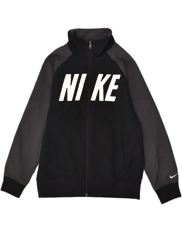 men's rain-resistant jackets -NIKE Boys Graphic Tracksuit Top Jacket 10-11 Years Medium Black