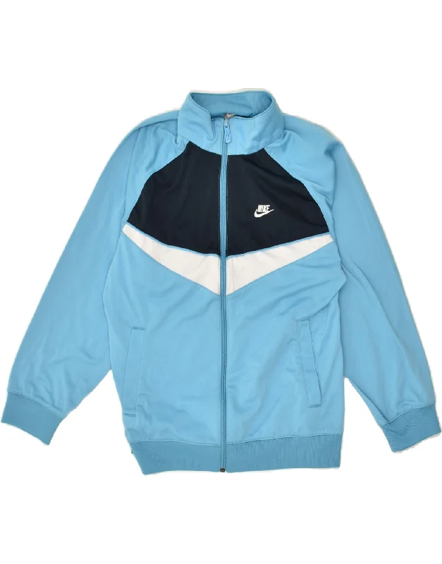 men's warm parkas for winter -NIKE Boys Graphic Tracksuit Top Jacket 10-11 Years Medium Blue Colourblock