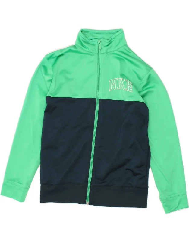 men's parka jackets for cold weather -NIKE Boys Graphic Tracksuit Top Jacket 12-13 Years Green Colourblock